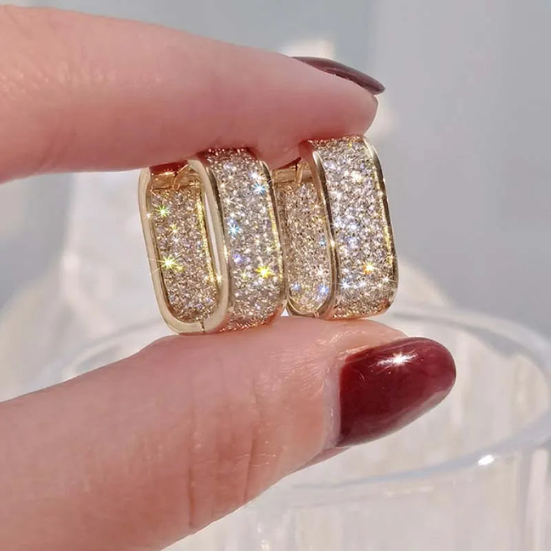 Brincos de argola quadrados de aço inoxidável, cor dourada e prateada para mulheres, luxo brilhante, zircônia cz, brincos geométricos, joias de casamento