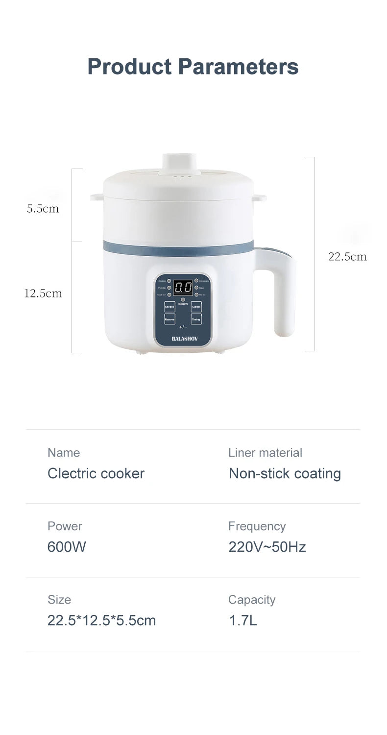 Panela elétrica de arroz 1,7l, camada dupla única, 220v, multifogão, antiaderente, mecânica inteligente, multicooker, panela de arroz no vapor para casa