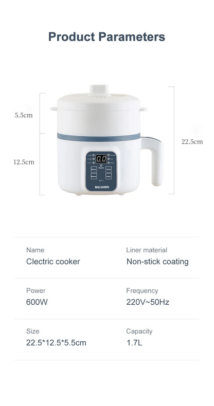 Panela elétrica de arroz 1,7l, camada dupla única, 220v, multifogão, antiaderente, mecânica inteligente, multicooker, panela de arroz no vapor para casa
