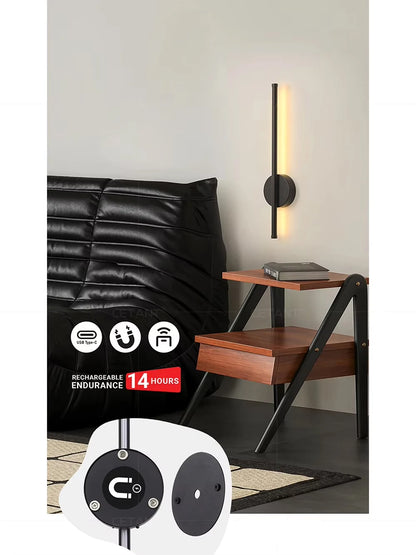 Luminária de parede magnética recarregável 50, preta, dourada, para sala de estar, quarto, corredor, estudo, escada, vestiário, iluminação led, fiação grátis