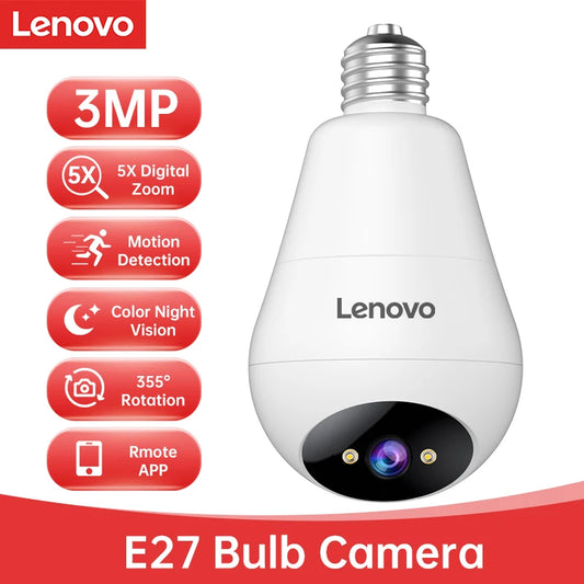 Lenovo 3mp e27 lâmpada ip wifi câmera de vigilância de vídeo interna cor noite ai rastreamento casa inteligente monitor do bebê câmera cctv