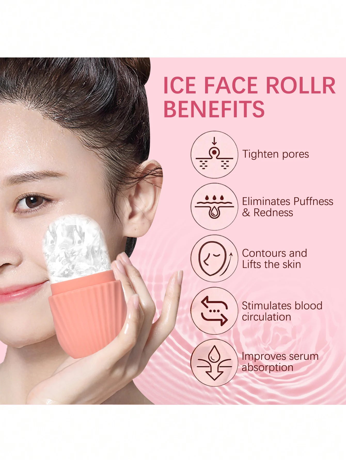 Massageador de rolo de gelo de silicone para rosto, olhos - cuidados naturais da pele, resfriamento e eliminação de bolsas para os olhos, reutilizáveis e calmante