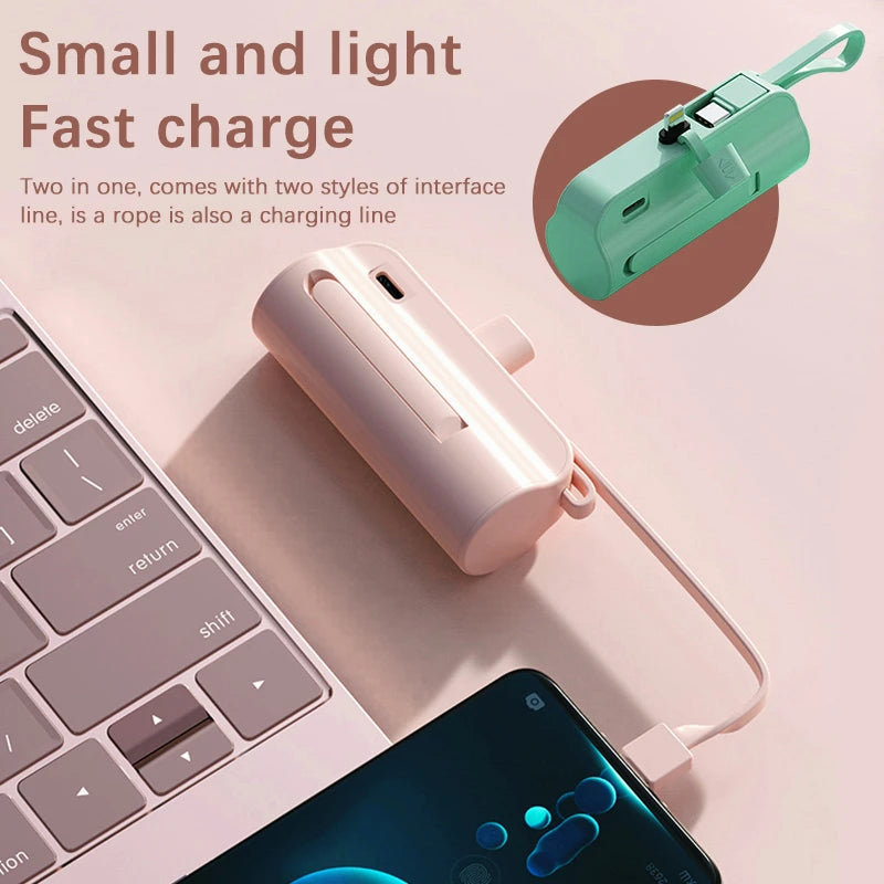Power Bank 10000mAh Leve com Cabo Embutido Carregador Portátil para Celular Emergência Diária