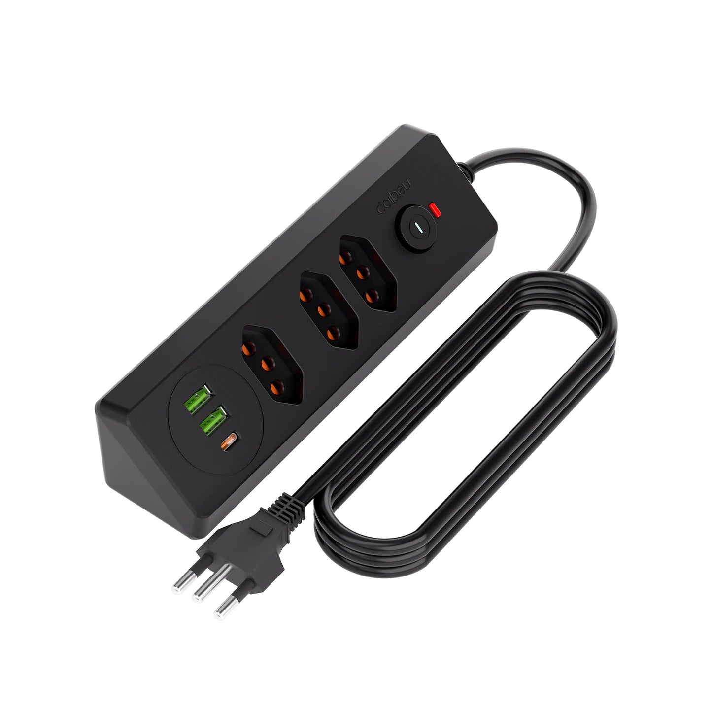 Tomada Múltipla Padrão Brasileiro 3 Tomadas + 2USB + Type-C， Extensão Elétrica， Filtro de Linha， Extensão Tomada， Coibeu