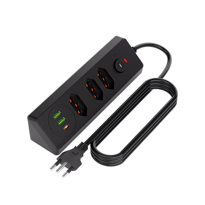 Tomada Múltipla Padrão Brasileiro 3 Tomadas + 2USB + Type-C， Extensão Elétrica， Filtro de Linha， Extensão Tomada， Coibeu