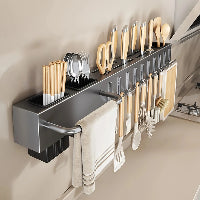Organizador de Cozinha de Aço Carbono Reforçado para Montagem em Parede, Suporte para Facas sem Perfuração, Utensílios e Tábuas de Corte, Economia de Espaço
