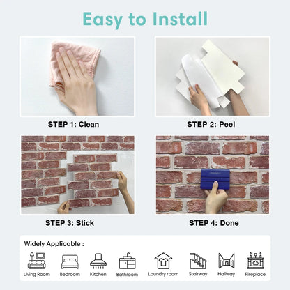 10 painéis de parede 3D descascam e colar, adesivos de parede de tijolo 3D, azulejo adesivo backsplash cozinha, decoração de banheiro