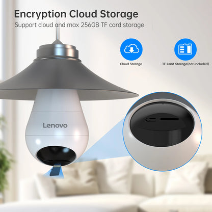 Lenovo 3mp e27 lâmpada ip wifi câmera de vigilância de vídeo interna cor noite ai rastreamento casa inteligente monitor do bebê câmera cctv