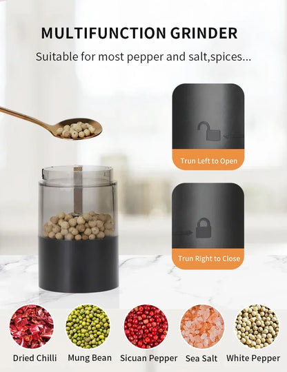 Moedor elétrico recarregável usb de sal e pimenta, aspereza ajustável, grande capacidade, moedores de especiarias automáticos, ferramenta de cozinha