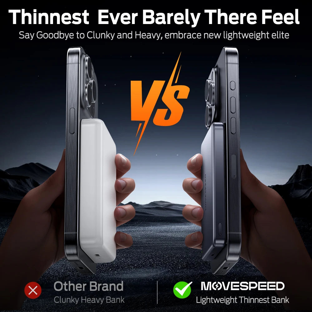 Movespeed s10 banco de potência magnético fino 10000mah pd20w carregador portátil bateria externa sem fio para iphone 16 samsung powerbank