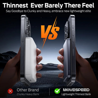 Movespeed s10 banco de potência magnético fino 10000mah pd20w carregador portátil bateria externa sem fio para iphone 16 samsung powerbank