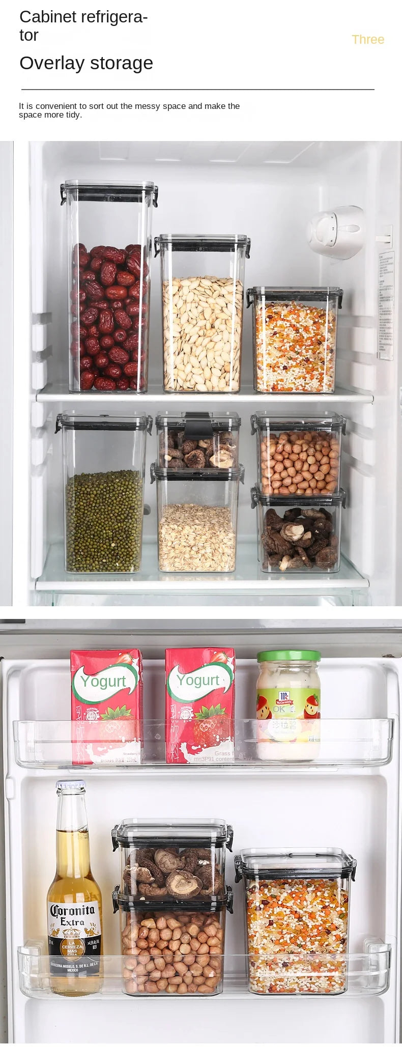 Frasco de armazenamento de alimentos selado transparente Organizador de cozinha de plástico Tanque Multigrain Frascos selados secos empilháveis Conjunto de 5pcs