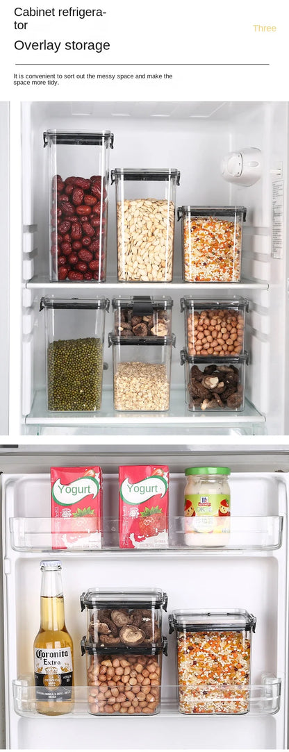 Frasco de armazenamento de alimentos selado transparente Organizador de cozinha de plástico Tanque Multigrain Frascos selados secos empilháveis Conjunto de 5pcs