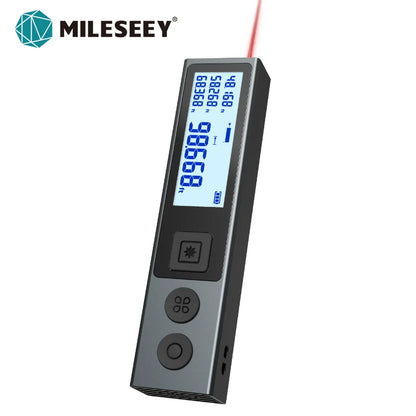 Medidor de Distância a Laser MILESEEY M120, 30M 40M, com Textura Metálica e Bluetooth, ideal para Designers e Entusiastas de DIY.