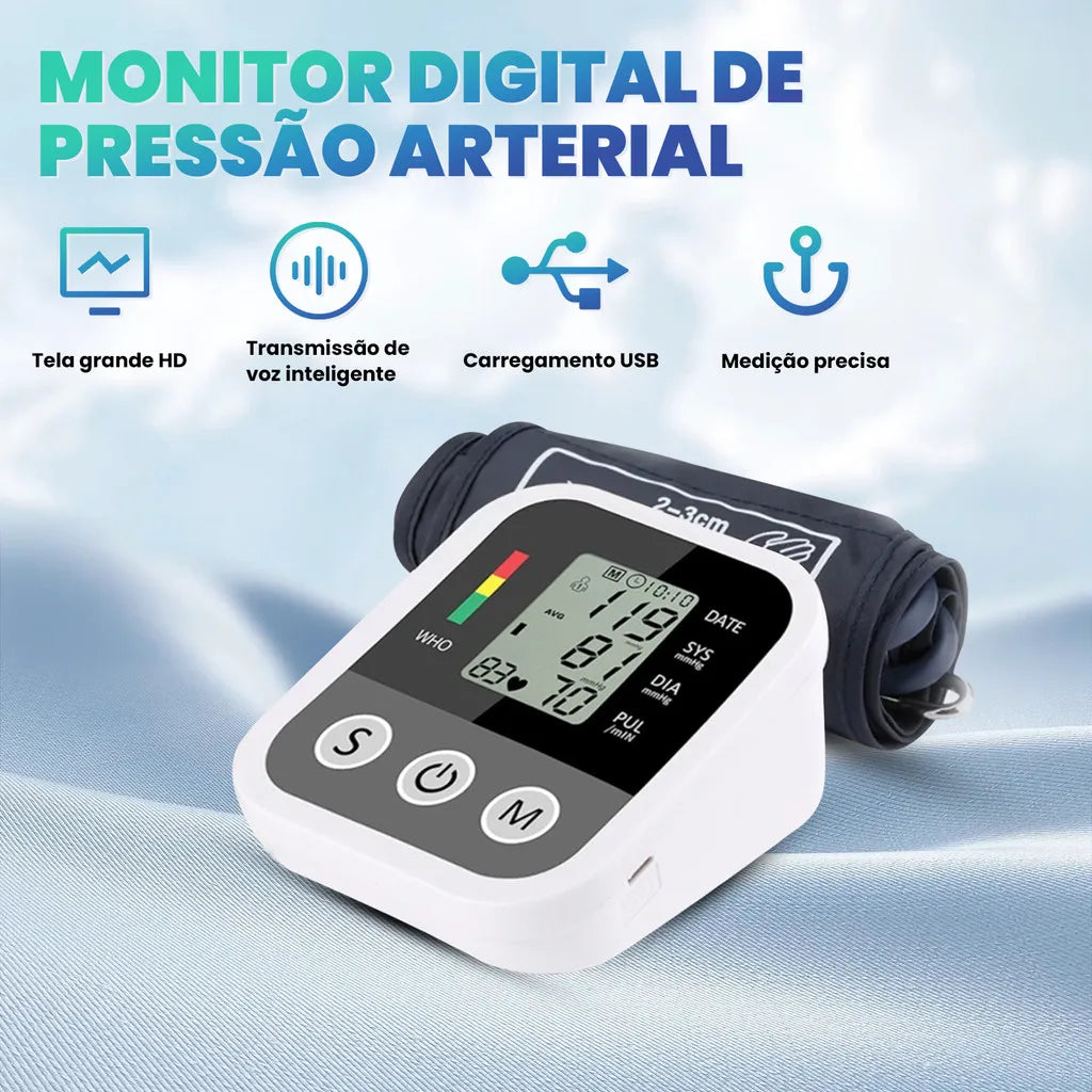 Monitor de Pressão Arterial Digital para Braço, Automático e Preciso, Ideal para Uso Doméstico, Ideal para Idosos e Monitoramento Diário