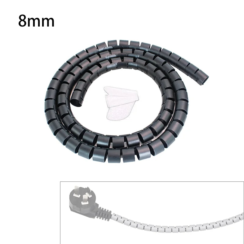 Protetor de capa de cabo, 2m, 8/10/16/22mm, organizador de mesa, cabo de computador, tubo de mordida, clipe, ferramentas de gerenciamento, enrolador espiral