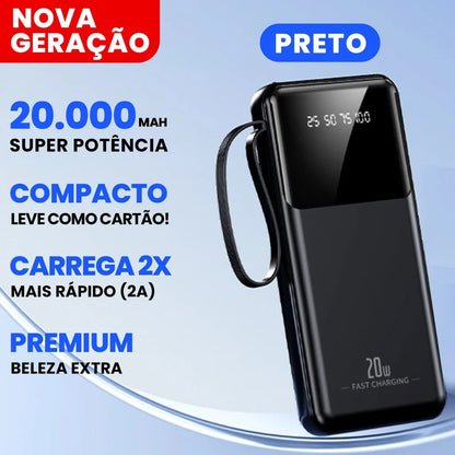Power Bank 20000mAh Carregador Portátil com Lanterna, Display Digital, Carregamento Rápido para Celular, Viagem