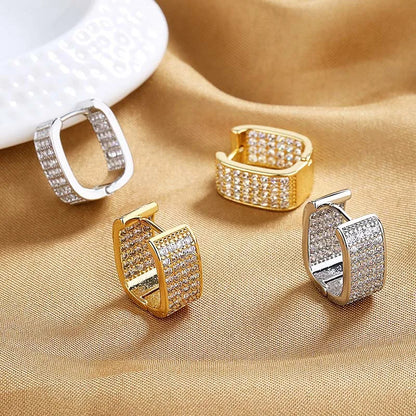 Brincos de argola quadrados de aço inoxidável, cor dourada e prateada para mulheres, luxo brilhante, zircônia cz, brincos geométricos, joias de casamento
