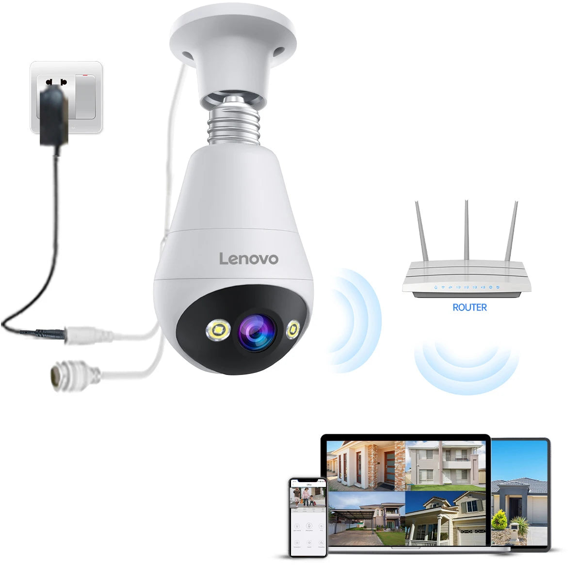 Lenovo 3mp e27 lâmpada ip wifi câmera de vigilância de vídeo interna cor noite ai rastreamento casa inteligente monitor do bebê câmera cctv