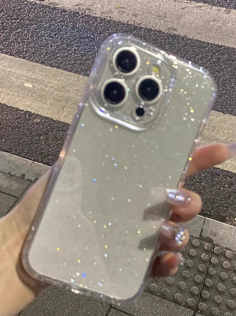 Capa de telefone transparente com glitter macio, para iphone 11 12 13 14 15 16 17 pro max plus air, à prova de choque, silicone transparente