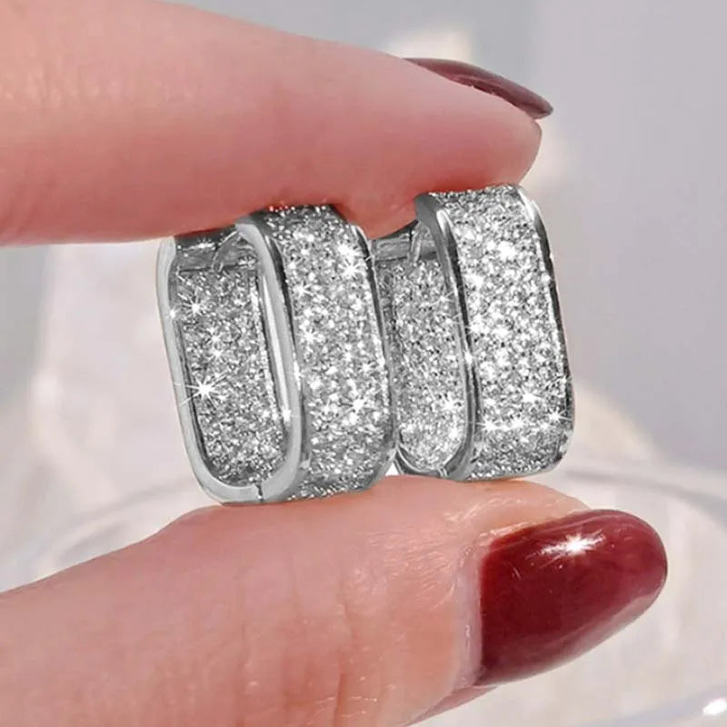 Brincos de argola quadrados de aço inoxidável, cor dourada e prateada para mulheres, luxo brilhante, zircônia cz, brincos geométricos, joias de casamento