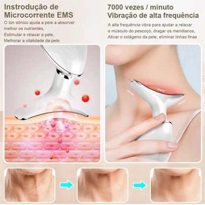 Portátil Beleza Pele Firmeza Pescoço Led Vibração Fóton Levanta A Anti-Rugas Remover Massageador