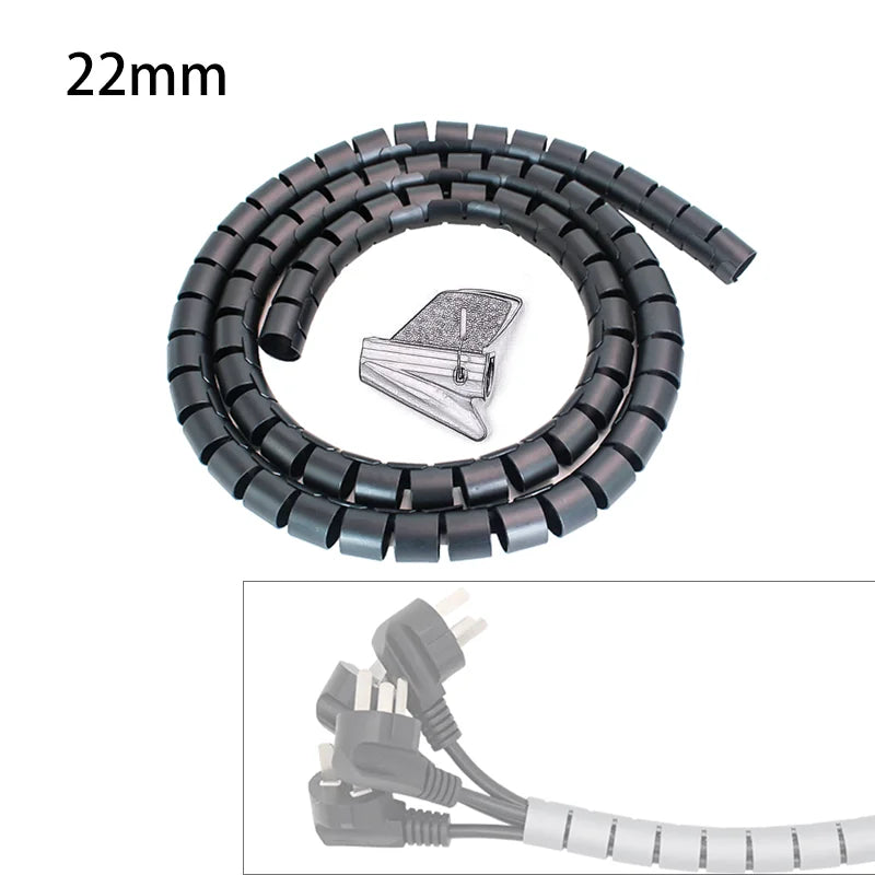 Protetor de capa de cabo, 2m, 8/10/16/22mm, organizador de mesa, cabo de computador, tubo de mordida, clipe, ferramentas de gerenciamento, enrolador espiral