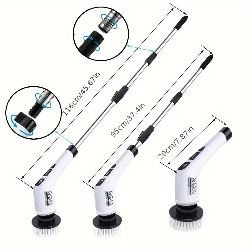 1 Conjunto, Escova de Limpeza Elétrica, Escova Rotativa Elétrica Sem Fio, 7 Cabeças de Escova e Cabo Extensível Ajustável, Escova de Limpeza para Banheiro, Ferramentas de Limpeza Doméstica