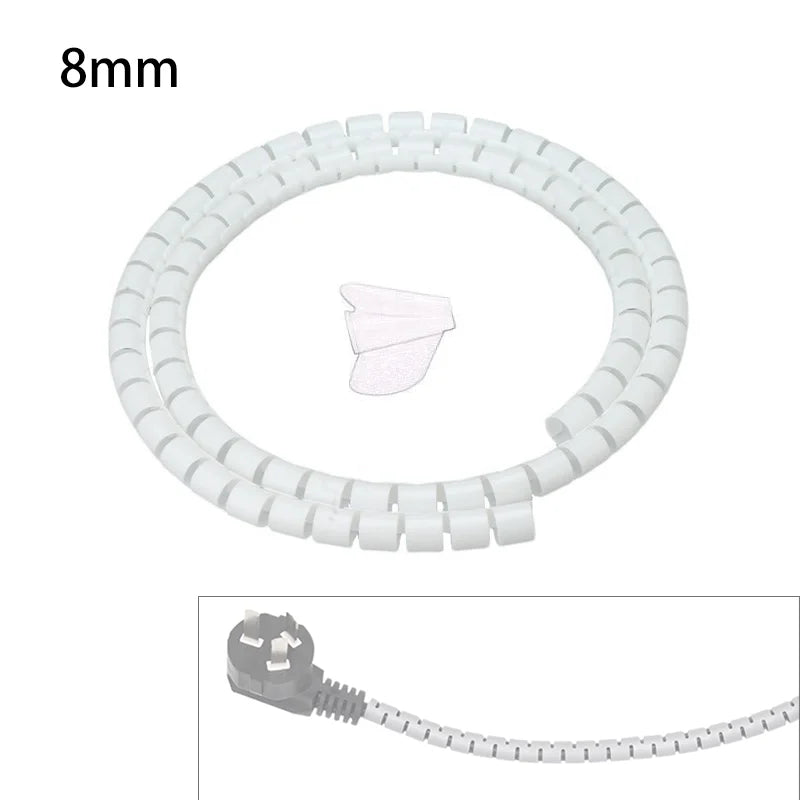 Protetor de capa de cabo, 2m, 8/10/16/22mm, organizador de mesa, cabo de computador, tubo de mordida, clipe, ferramentas de gerenciamento, enrolador espiral