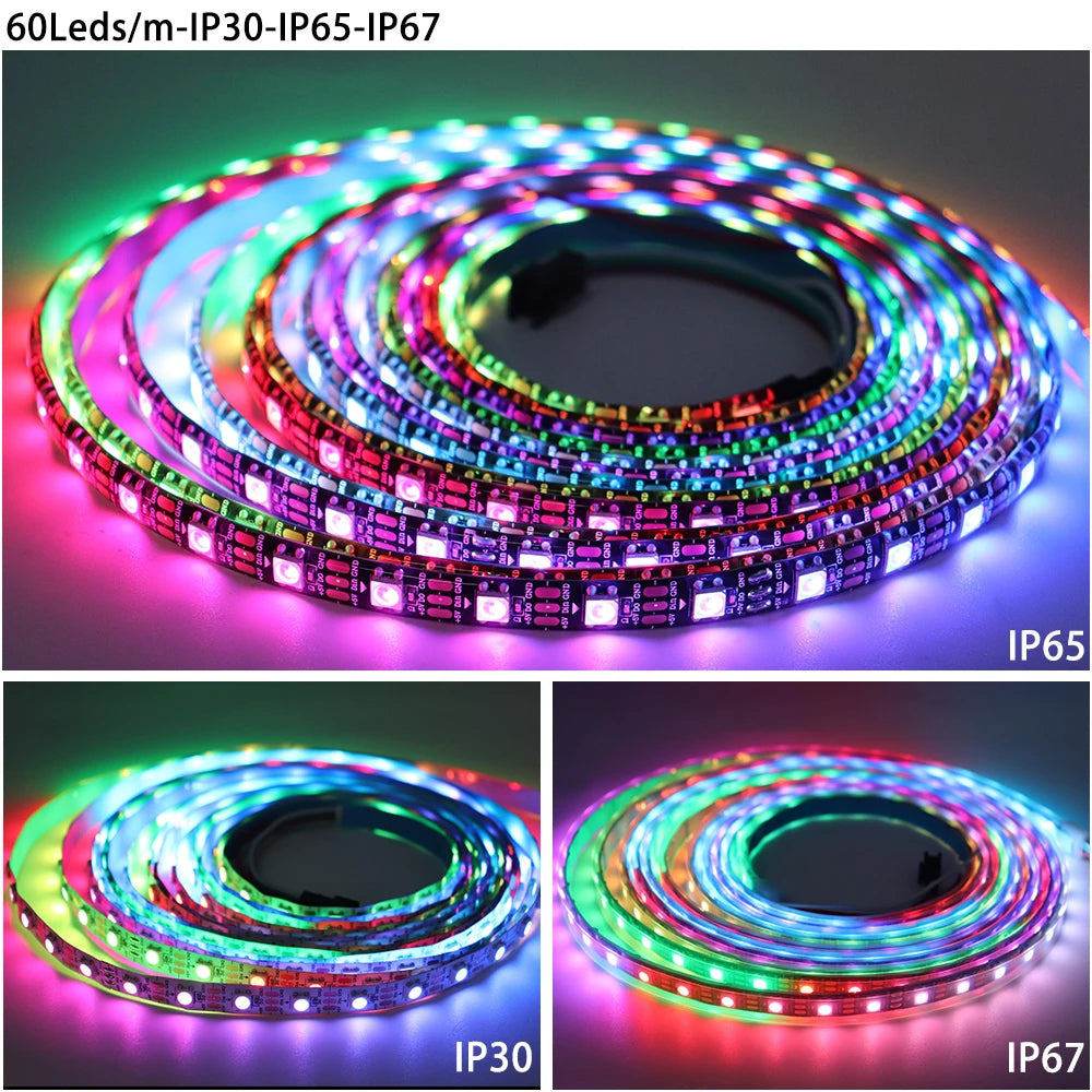 Ws2811 ws2812b ws2813 ws2815 30/60/144 pixels/leds/m 5050 rgbic tira led inteligente ws2812 luz ic endereçável individualmente dc5v/12v