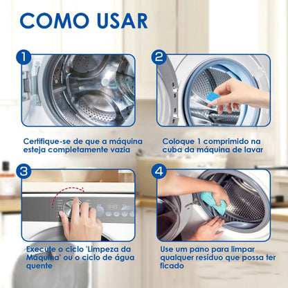 Pastilhas Efervescentes para Limpeza de Máquinas de Lavar Roupa Multifuncionais para Modelos Frontais ou de Superior