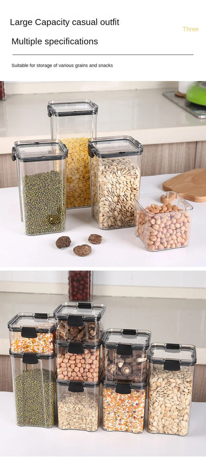 Frasco de armazenamento de alimentos selado transparente Organizador de cozinha de plástico Tanque Multigrain Frascos selados secos empilháveis Conjunto de 5pcs