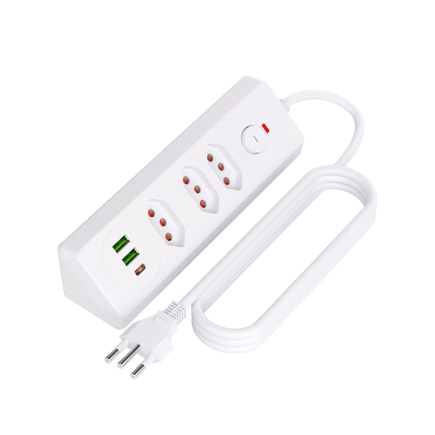 Tomada Múltipla Padrão Brasileiro 3 Tomadas + 2USB + Type-C， Extensão Elétrica， Filtro de Linha， Extensão Tomada， Coibeu