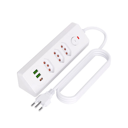 Tomada Múltipla Padrão Brasileiro 3 Tomadas + 2USB + Type-C， Extensão Elétrica， Filtro de Linha， Extensão Tomada， Coibeu