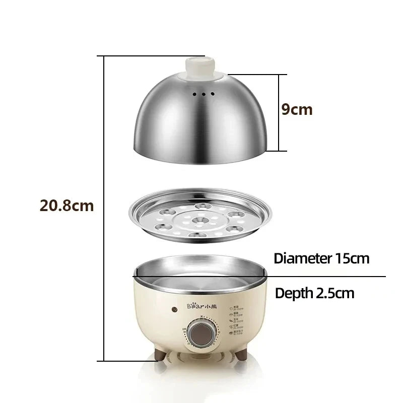 Caldeira elétrica para ovos, 360w, máquina de café da manhã, multicooker, vaporizador automático, panelas para ovos, creme de ovo doméstico, fogão a vapor com temporizador