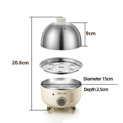 Caldeira elétrica para ovos, 360w, máquina de café da manhã, multicooker, vaporizador automático, panelas para ovos, creme de ovo doméstico, fogão a vapor com temporizador