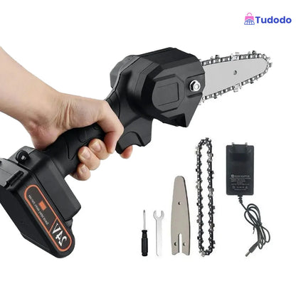 Mini Motosserra Elétrica de 4 Polegadas Recarregável Bivolt para Poda e Jardinagem com Bateria