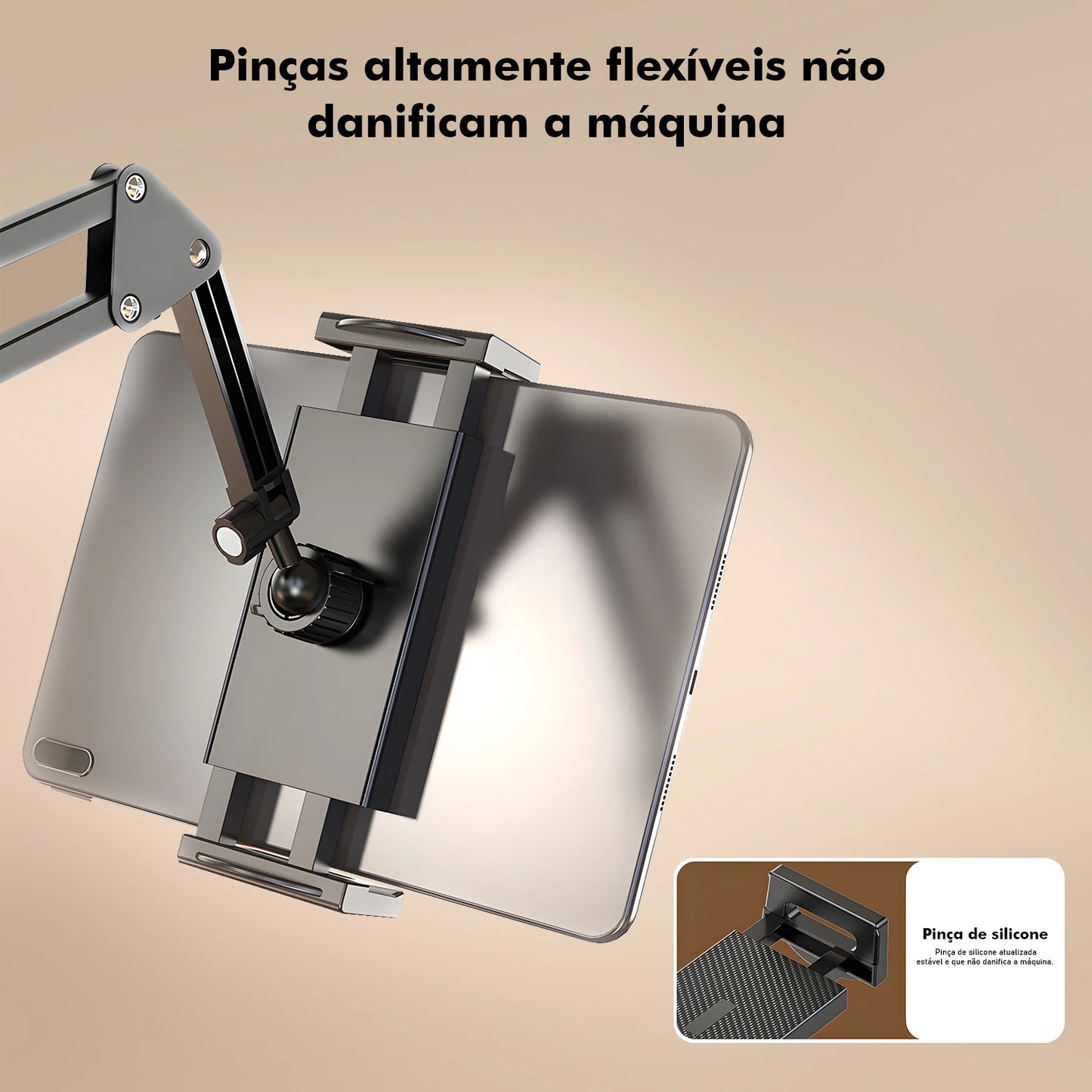 Suporte de Braço Metálico Articulado para Cabeceira - Ajuste 360°, Compatível com Celular e Tablet, Fácil Instalação, Coibeu