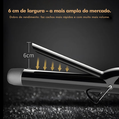 Modelador de Cabelo 32mm com Display LCD, Preto e Dourado, 5 Temperaturas (140°C-220°C), Revestimento Cerâmico, Bivolt 110-220V