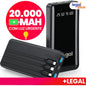 Power Bank 20000mAh com Lanterna LED de Alta Capacidade Recarregável Portátil Ideal para Camping, Emergências e Celular