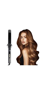Modelador de Cabelo 32mm com Display LCD, Preto e Dourado, 5 Temperaturas (140°C-220°C), Revestimento Cerâmico, Bivolt 110-220V
