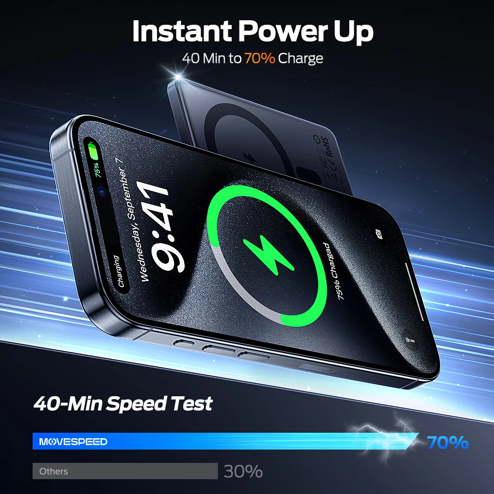 Movespeed s10 banco de potência magnético fino 10000mah pd20w carregador portátil bateria externa sem fio para iphone 16 samsung powerbank