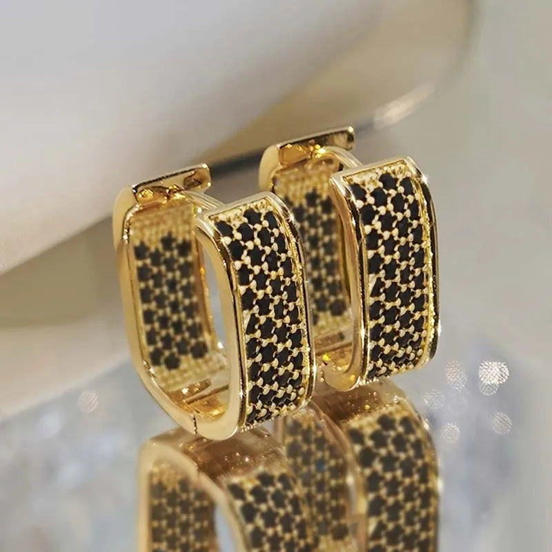 Brincos de argola quadrados de aço inoxidável, cor dourada e prateada para mulheres, luxo brilhante, zircônia cz, brincos geométricos, joias de casamento
