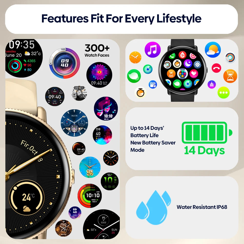 Zeblaze GTR 3 Pro Voz Chamando Relógio Inteligente AMOLED Display Aço Inoxidável 316L Aptidão Smartwatch Para As Mulheres