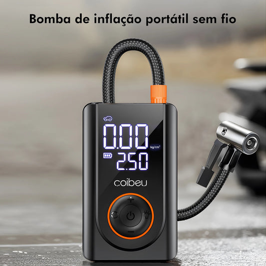 Bomba de Ar Portátil Sem Fio 60W, Bateria Recarregável 3600mAh, 150PSI, 5 Modos, LED/SOS, Type-C, Automática para Carro/Moto