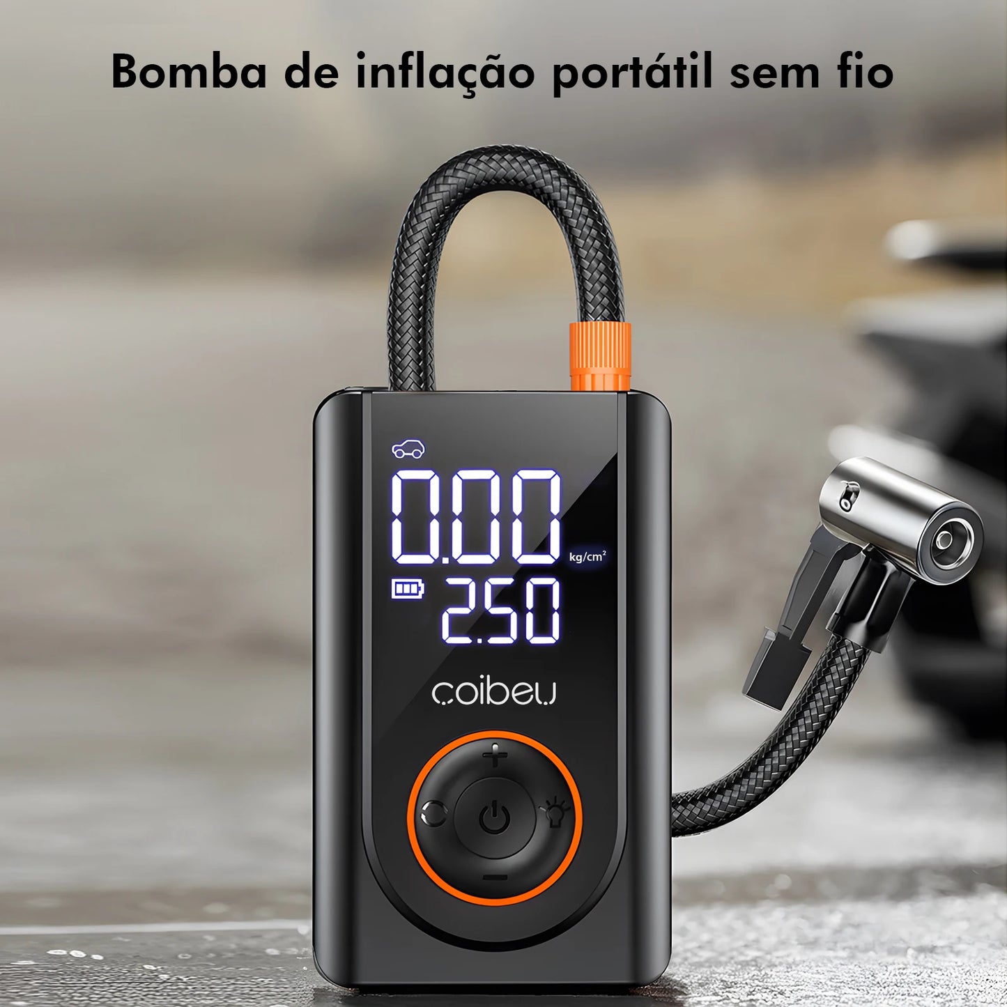 Bomba de Ar Portátil Sem Fio 60W, Bateria Recarregável 3600mAh, 150PSI, 5 Modos, LED/SOS, Type-C, Automática para Carro/Moto