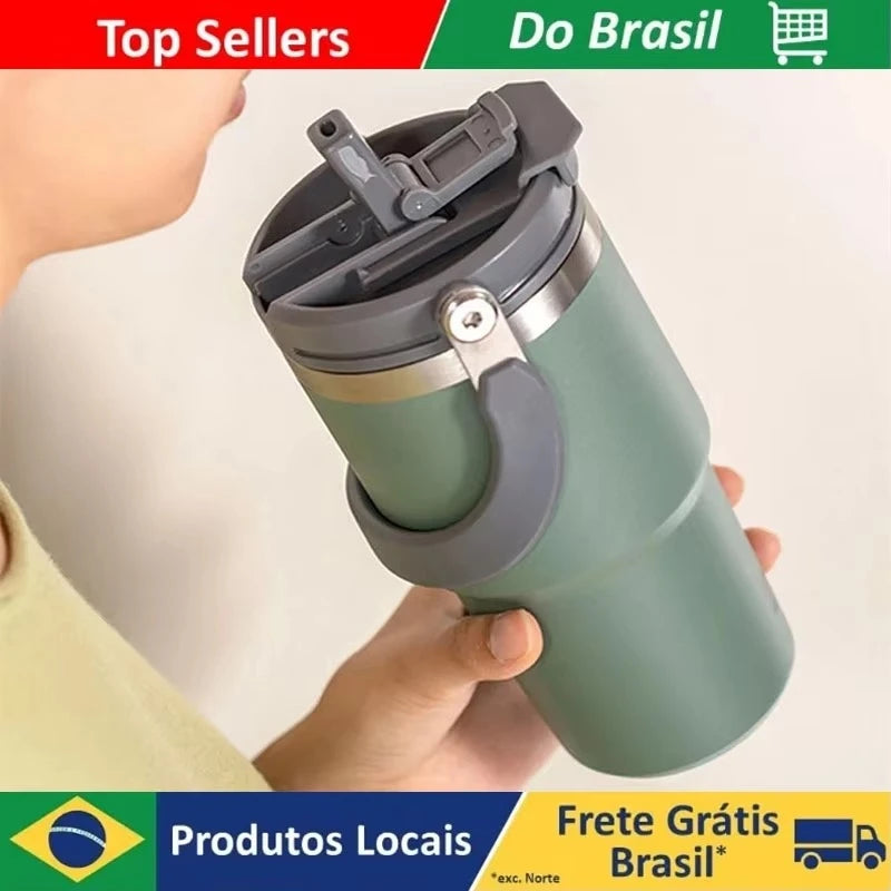 Copo Térmico de Viagem 600ML em Aço Inoxidável com Parede Dupla e Isolamento a Vácuo