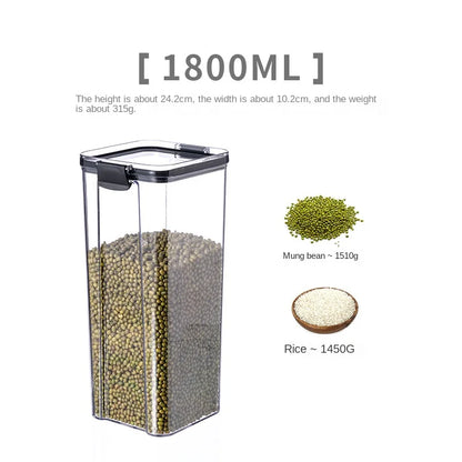 Frasco de armazenamento de alimentos selado transparente Organizador de cozinha de plástico Tanque Multigrain Frascos selados secos empilháveis Conjunto de 5pcs