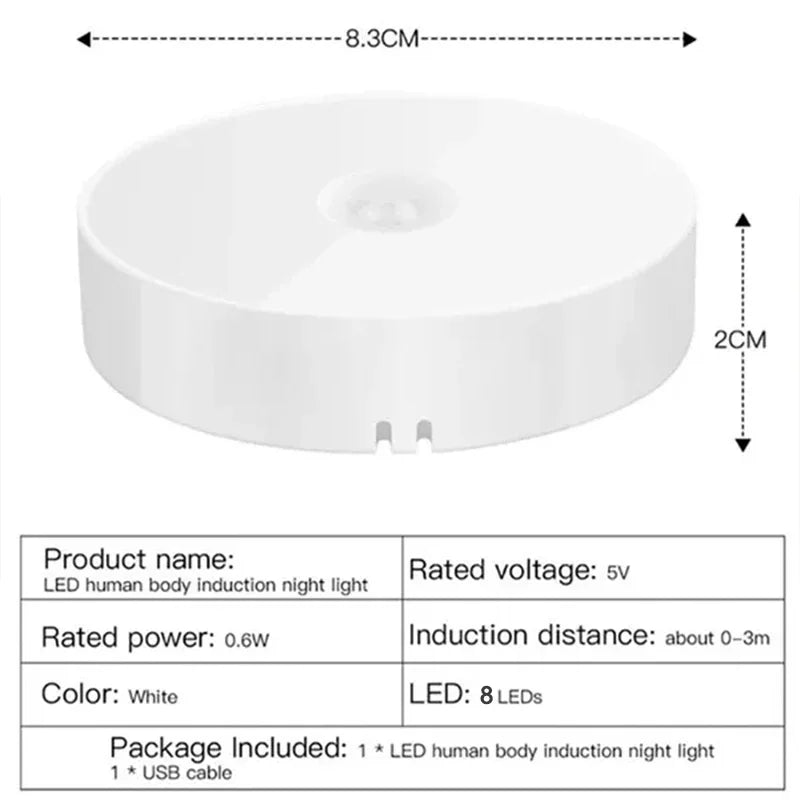 2 ~ 6 pacote sensor de movimento led night light usb recarregável 3 cores noite lâmpada armário guarda-roupa escada sem fio luz do armário