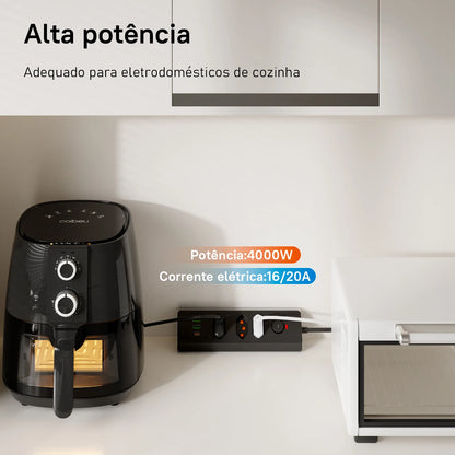 Tomada Múltipla Padrão Brasileiro 3 Tomadas + 2USB + Type-C， Extensão Elétrica， Filtro de Linha， Extensão Tomada， Coibeu